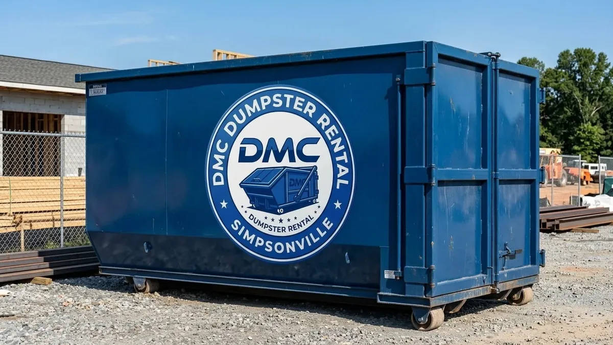 DMC Dumpster Rental Simpsonville delivering a roll-off dumpster across the Simpsonville service area