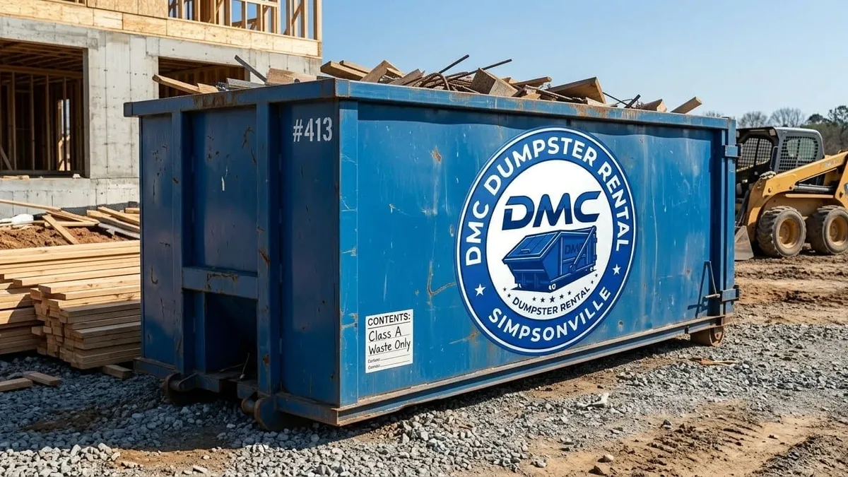 Roll-off dumpster rental in Conestee, SC delivered by DMC Dumpster Rental Simpsonville
